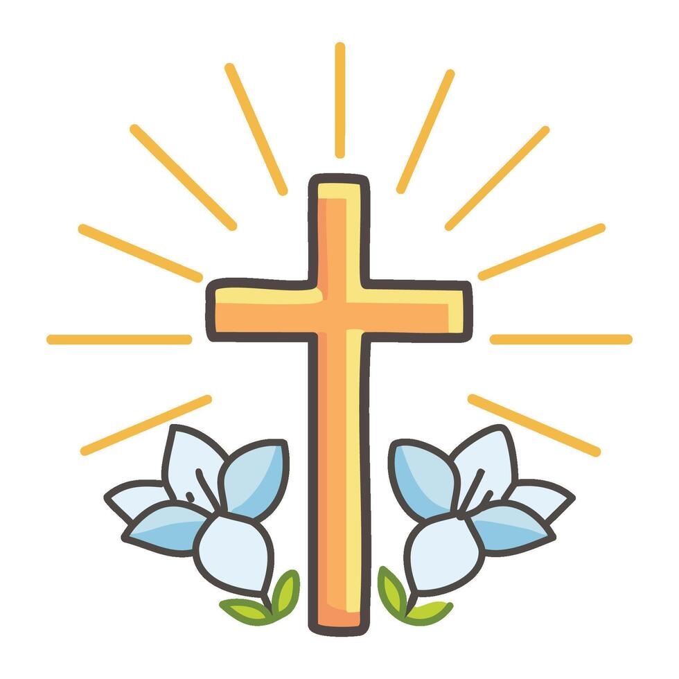 cross and flowers icon vector