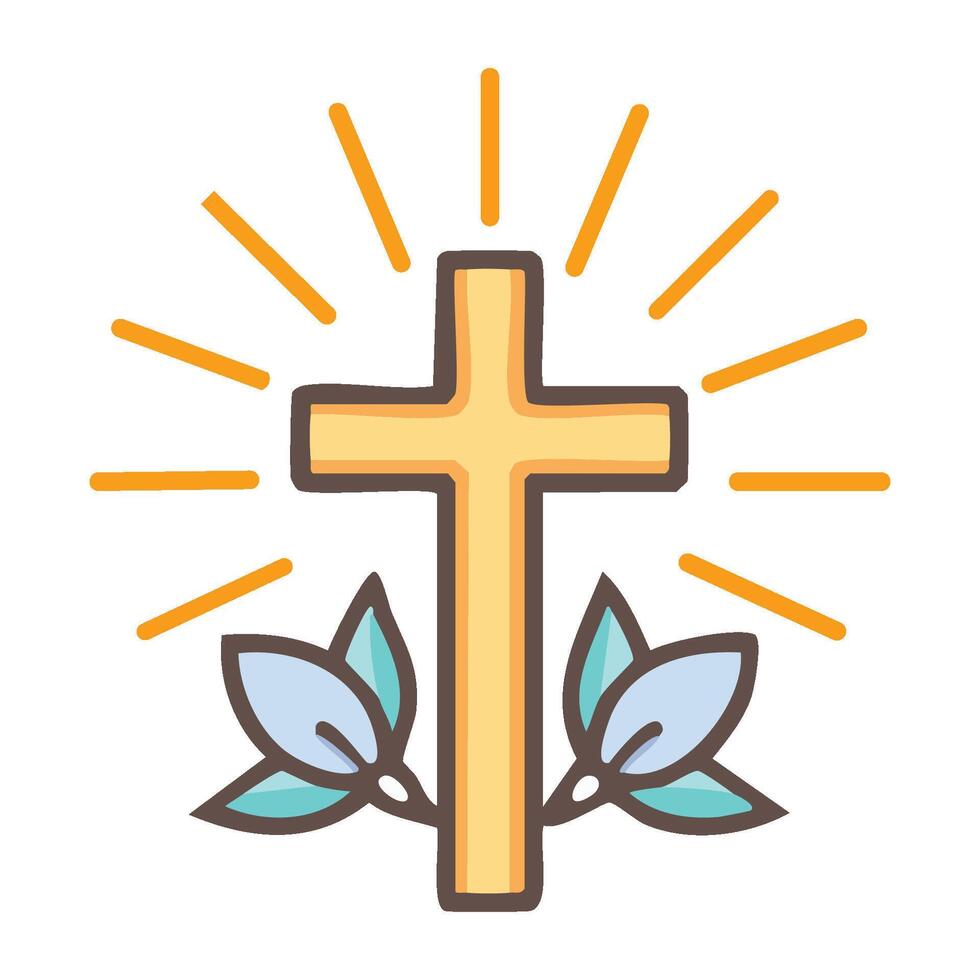cross with leaves and sunburst illustration vector