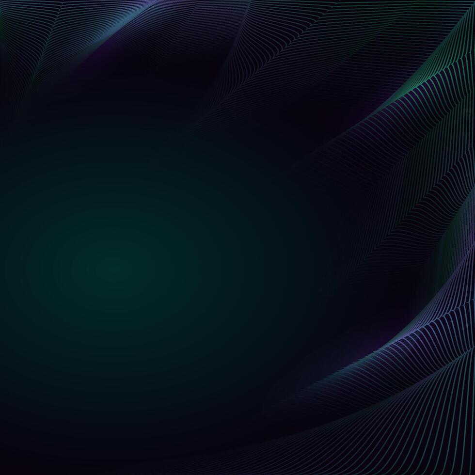 Abstract glowing wave lines on dark green background. Dynamic wave pattern vector
