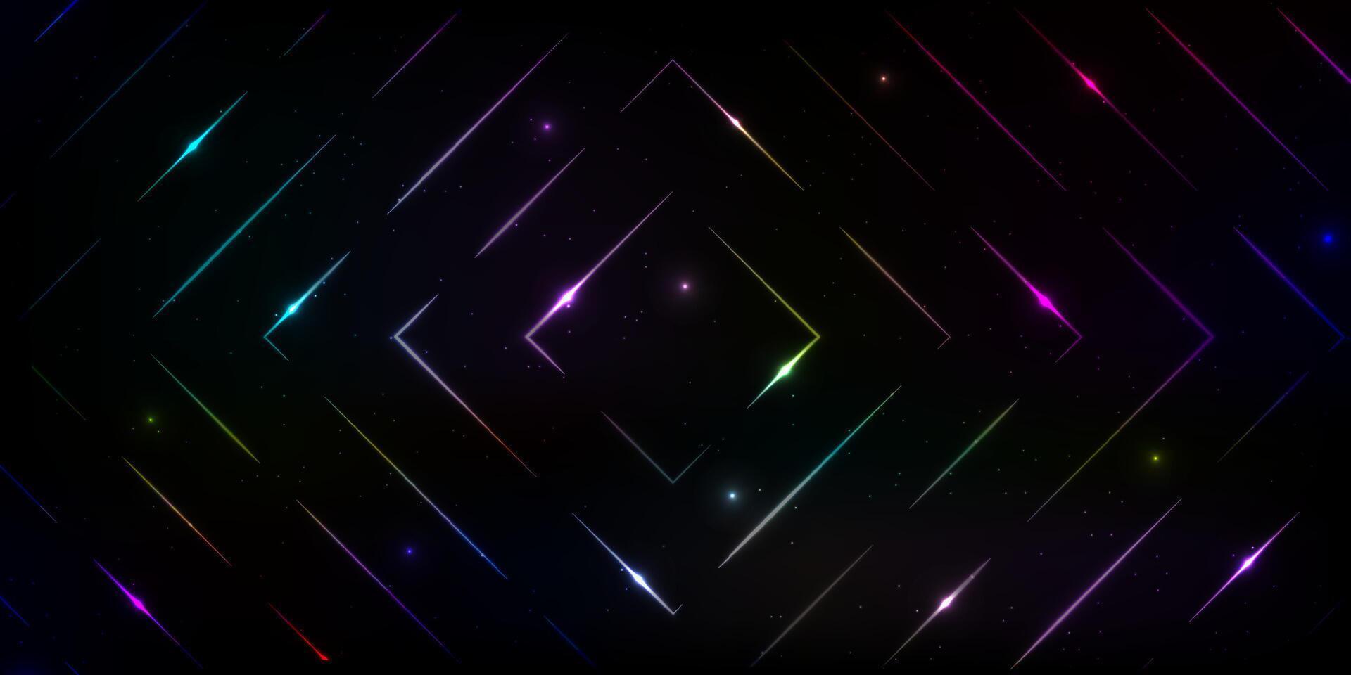 Colorful rectangle lines with charming abstract pattern on dark background, space dimension concept with future progress vector