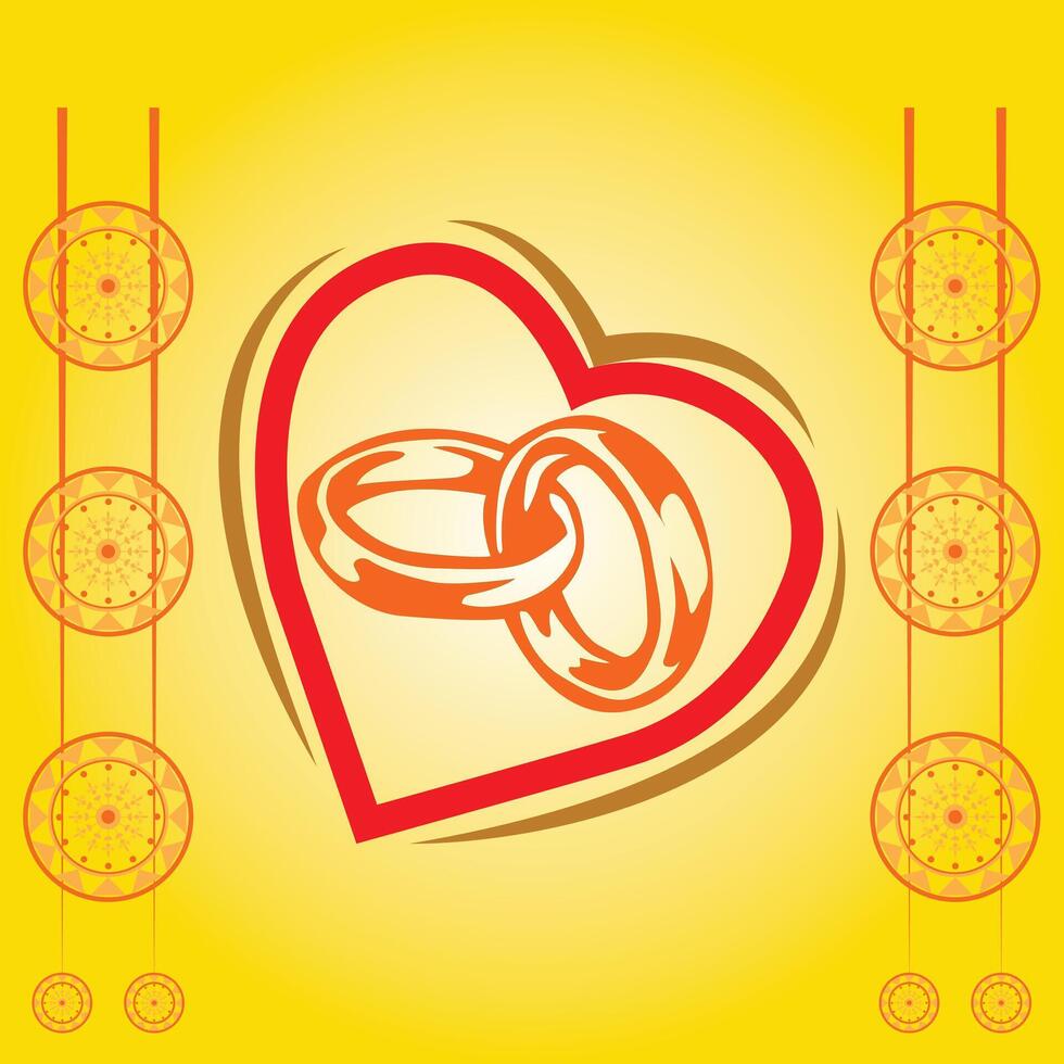 Wedding rings inside a heart shape symbolising love and commitment vector