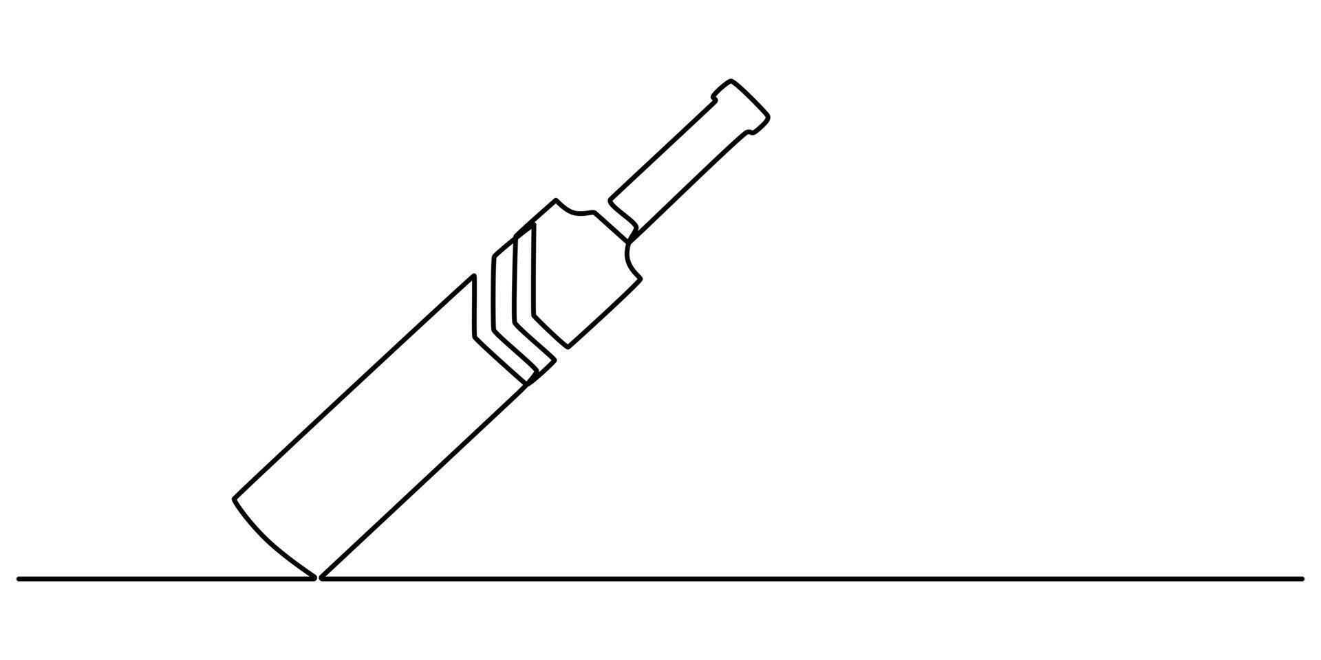 cricket bat continuous one line drawing vector