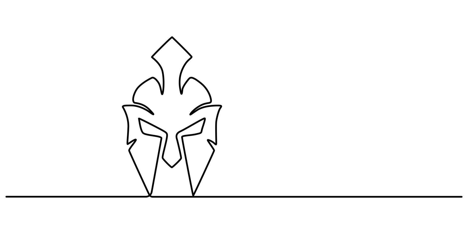Continuous one line drawing of spartan helmet vector