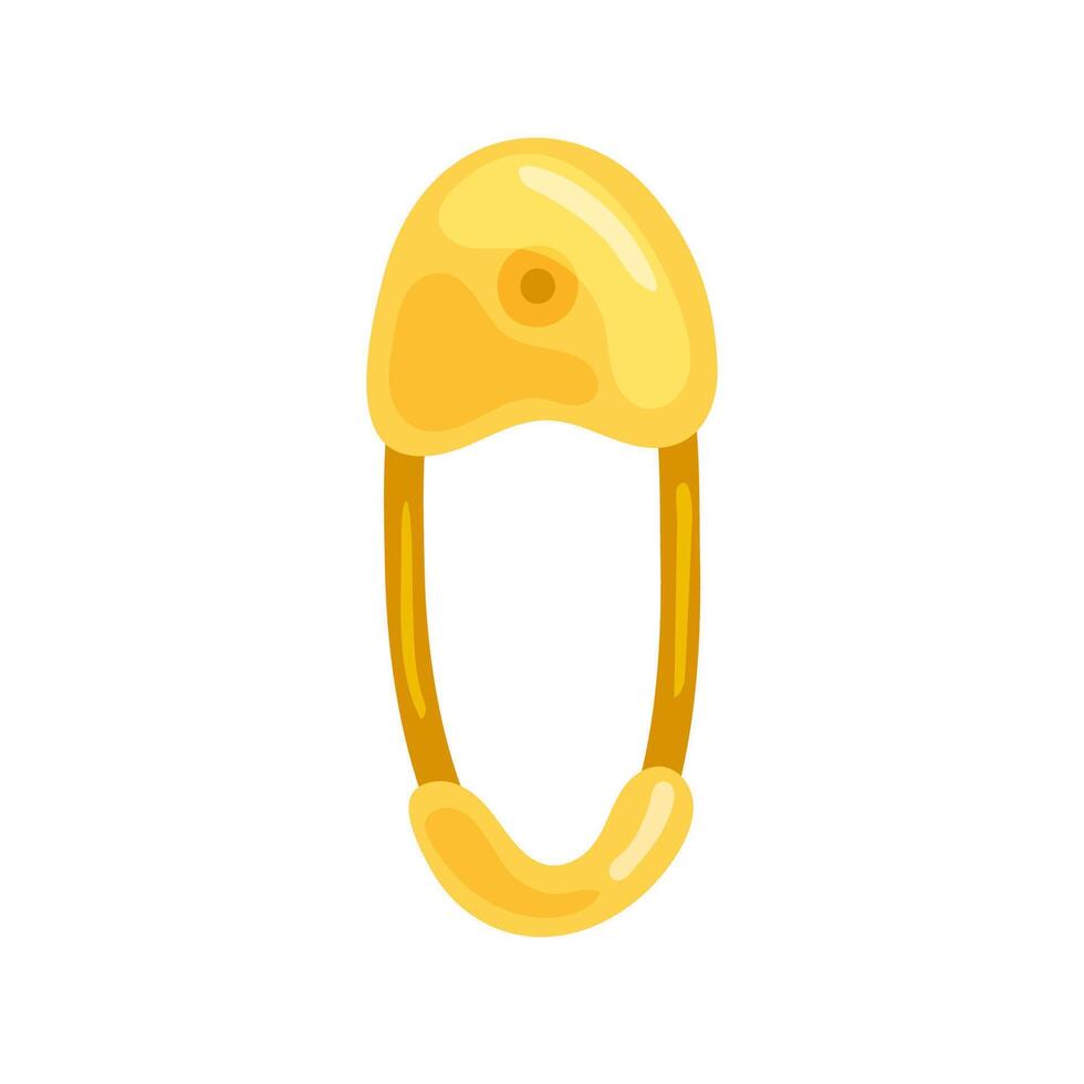Golden opened safety pin, diaper pin, isolated on white background. vector