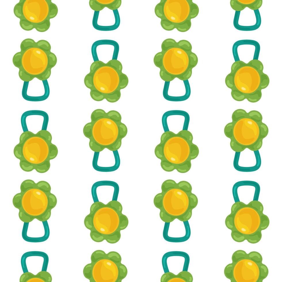 Cute seamless pattern with green rattles. Flat illustration. vector