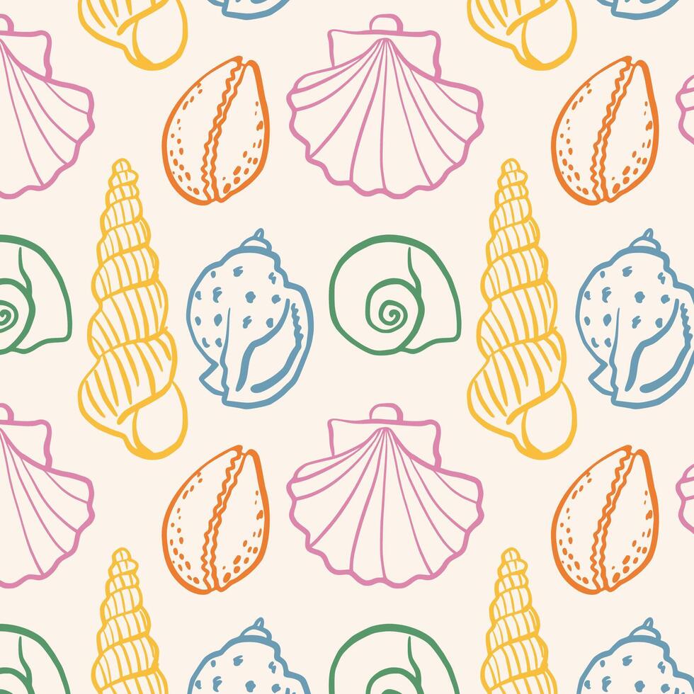 Seamless pattern with Seashells.Summer, vacation, ocean, beach concept. Design elements for trendy prints, label, background, wrapping paper vector
