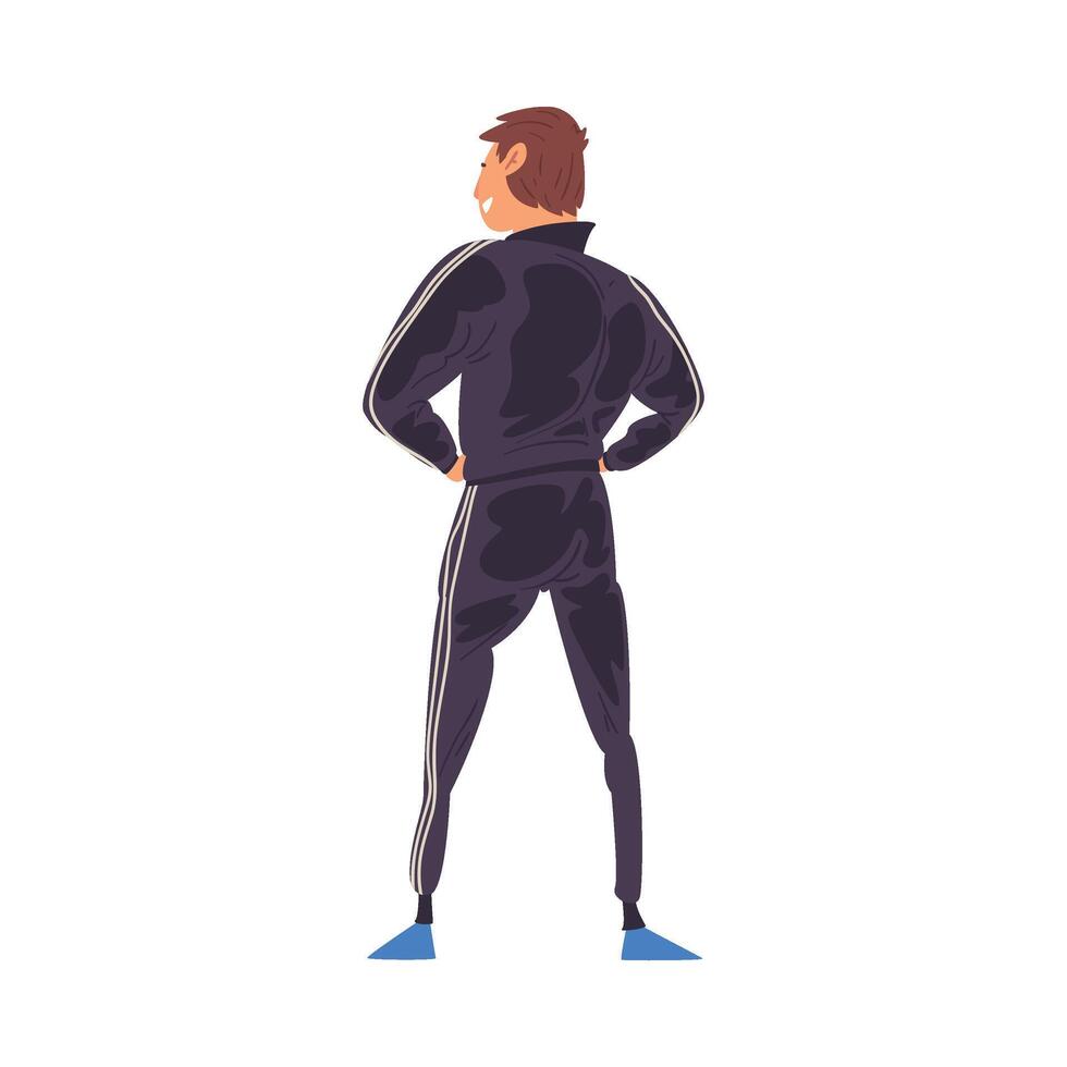 Young Man in Successful Pose Standing Back and Looking at Something, View from Behind Illustration vector