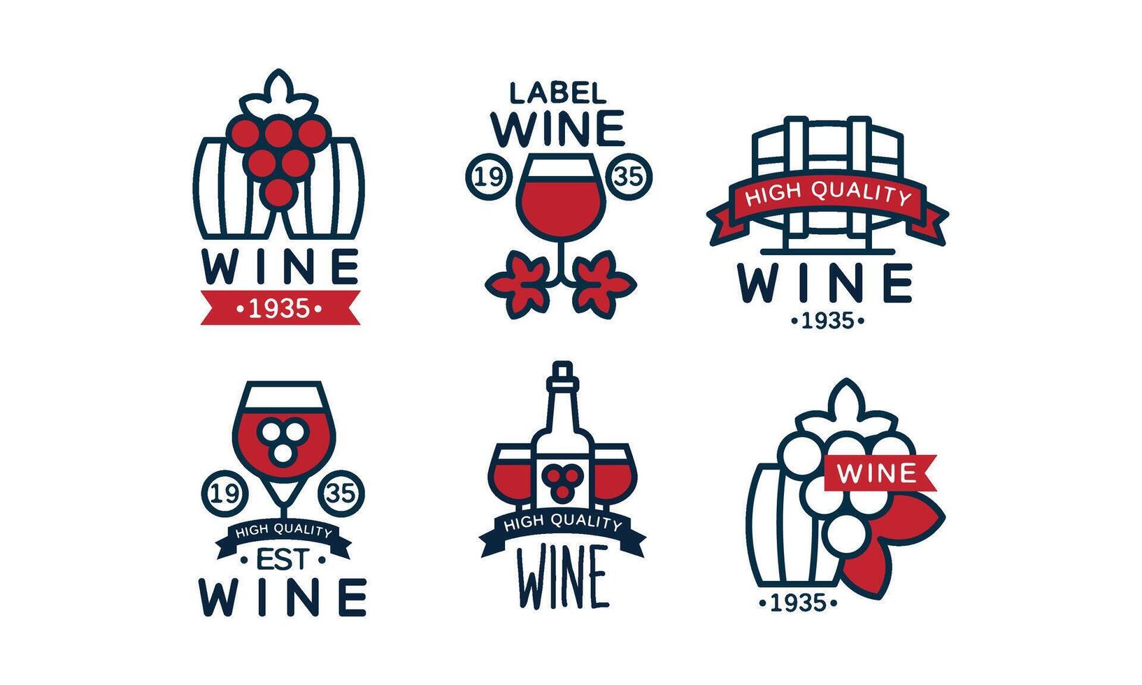 Wine High Quality Retro Labels Collection, Alcohol Drink Package Vintage Emblems Illustration vector