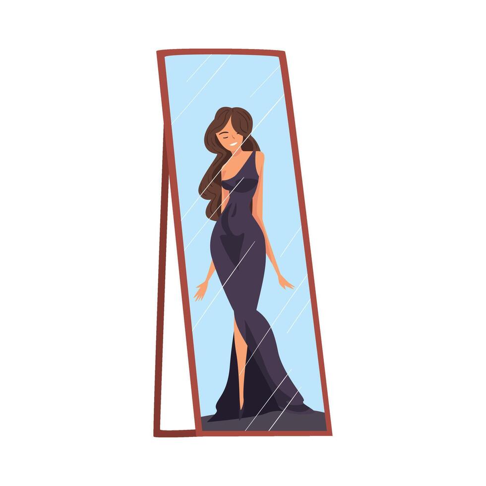 Reflection of Slim Beautiful Girl in the Mirror, Alter Ego Concept Illustration vector