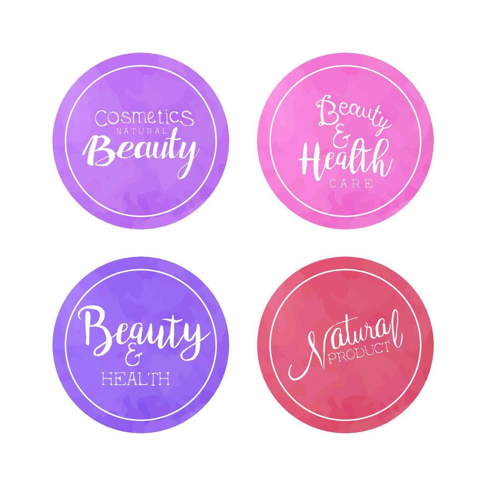 Cosmetics Natural Beauty Labels Collection, Health Natural Products Watercolor Badges Illustration vector