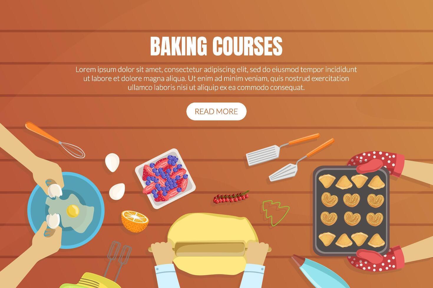 Baking Courses Landing Page Templates Set, Baking Cooking Class Online Web Page, App Illustration vector