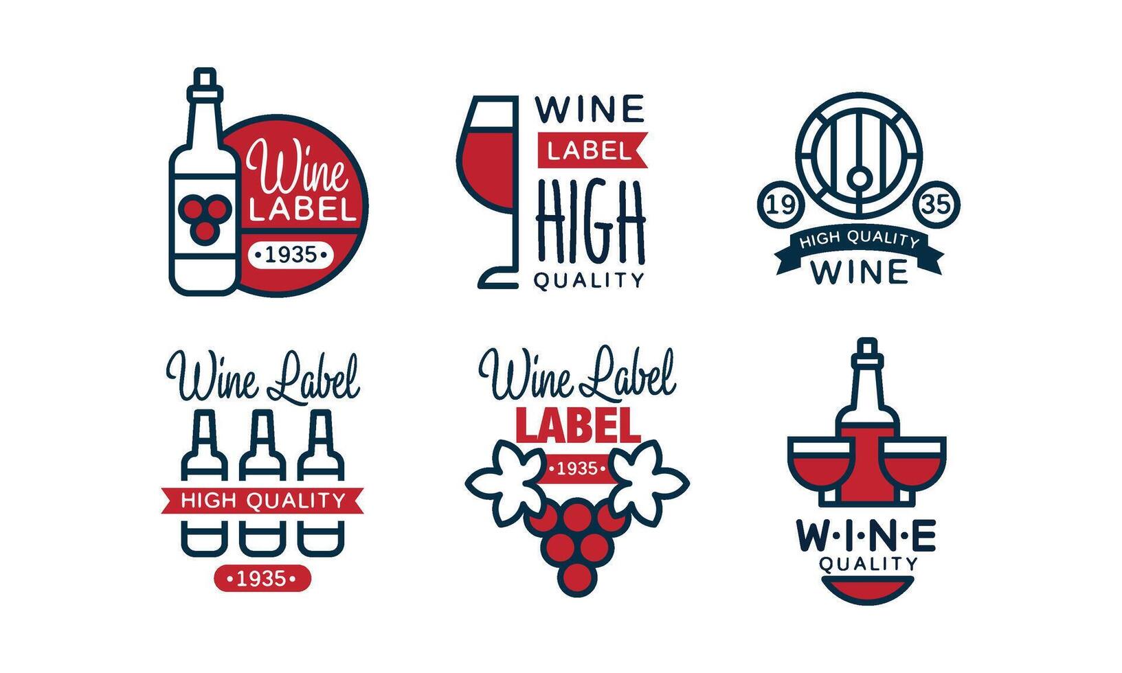 Wine Labels Collection, High Quality Product Package Vintage Emblems Illustration vector