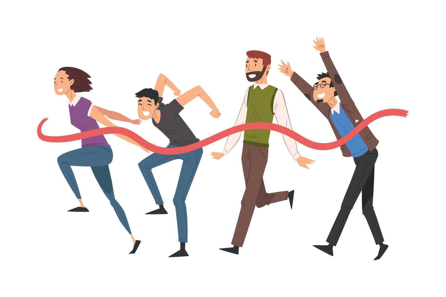 People Crossing the Finish Line, Professional Competition or Team Building Concept Illustration vector
