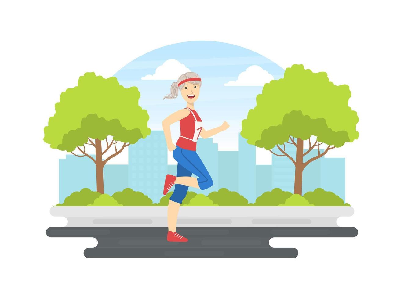 Sportive Senior Woman Running in Summer Park, Elderly People Active Healthy Lifestyle Illustration vector