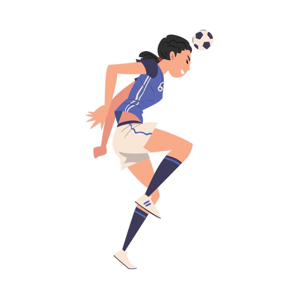 Girl Soccer Player Character, Young Woman in Sports Uniform Playing Football, Female Athlete Heading the Ball Illustration vector