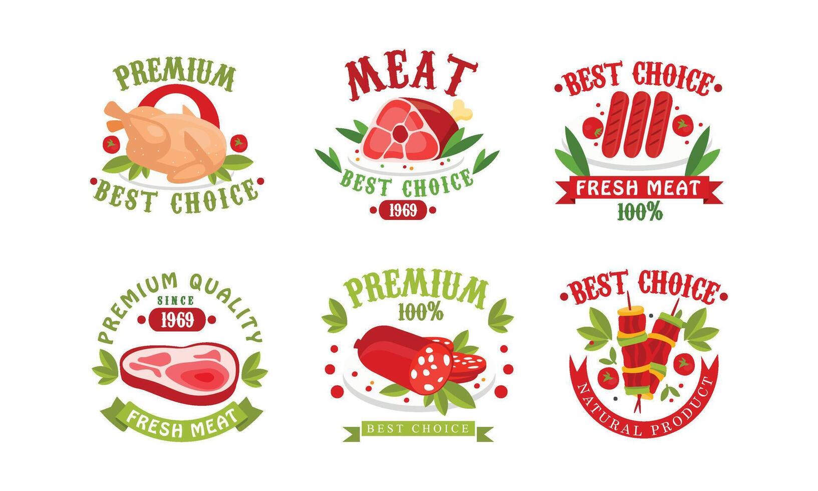Premium Meat Logo Collection, Natural Fresh High Quality Product Bright Badges, Labels Illustration vector