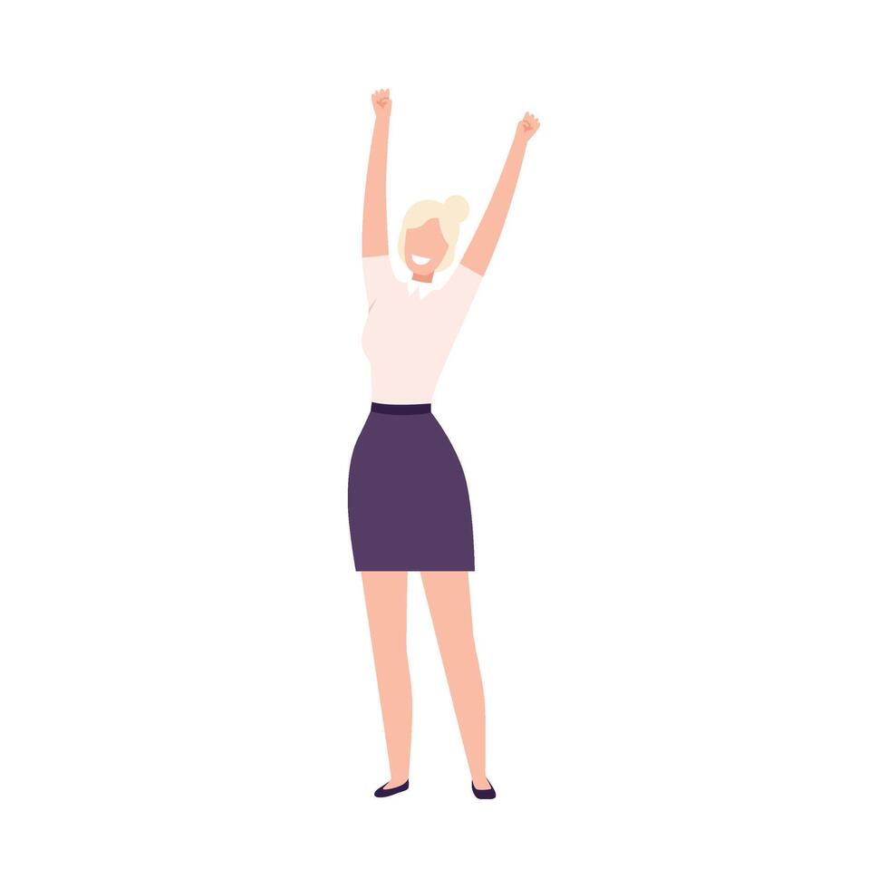 Successful Businesswoman, Smiling Manager Character in Elegant Office Clothes Standing with Her Hands Up Flat Illustration vector