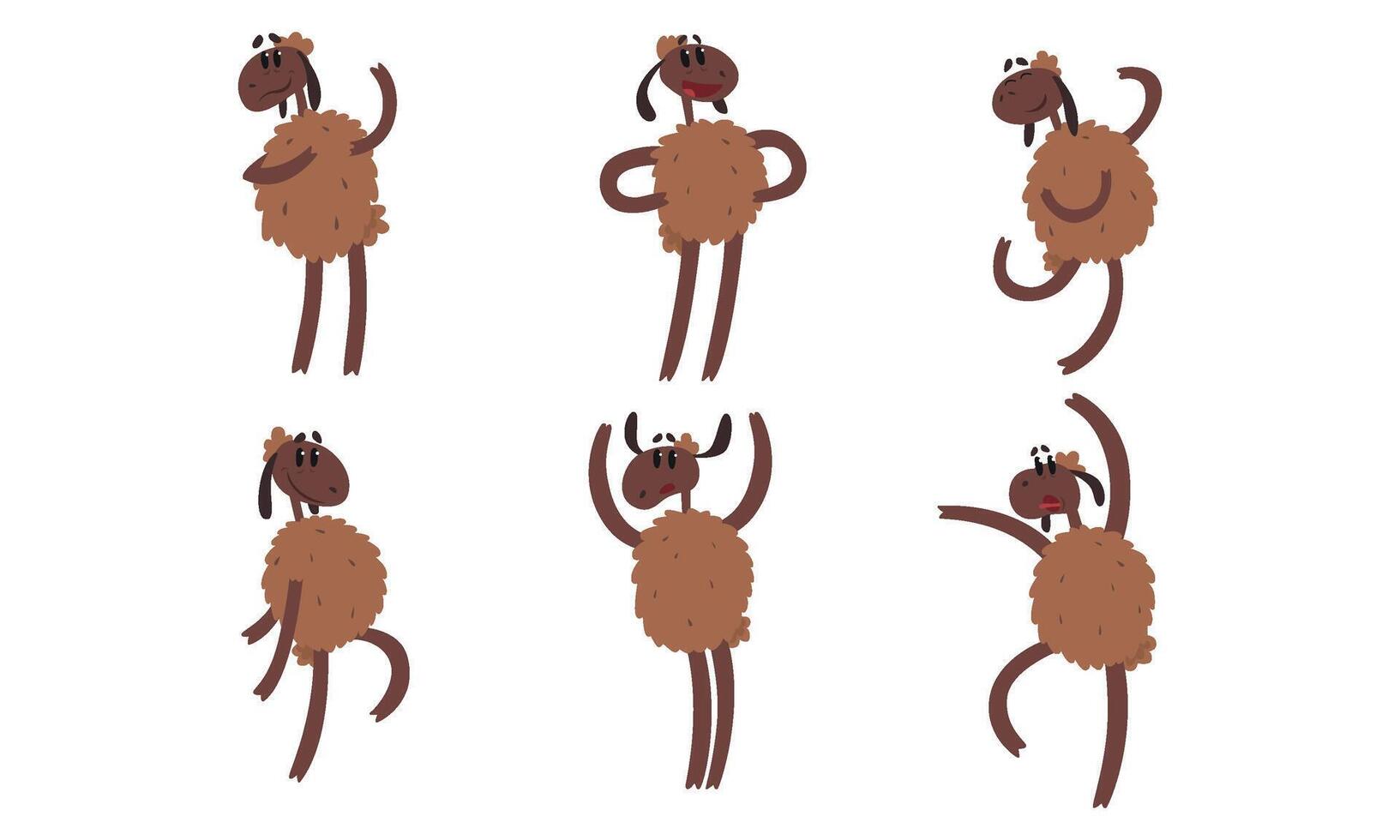 Funny Sheep Collection, Humanised Farm Animal Cartoon Character Standing on Hind Legs Illustration vector