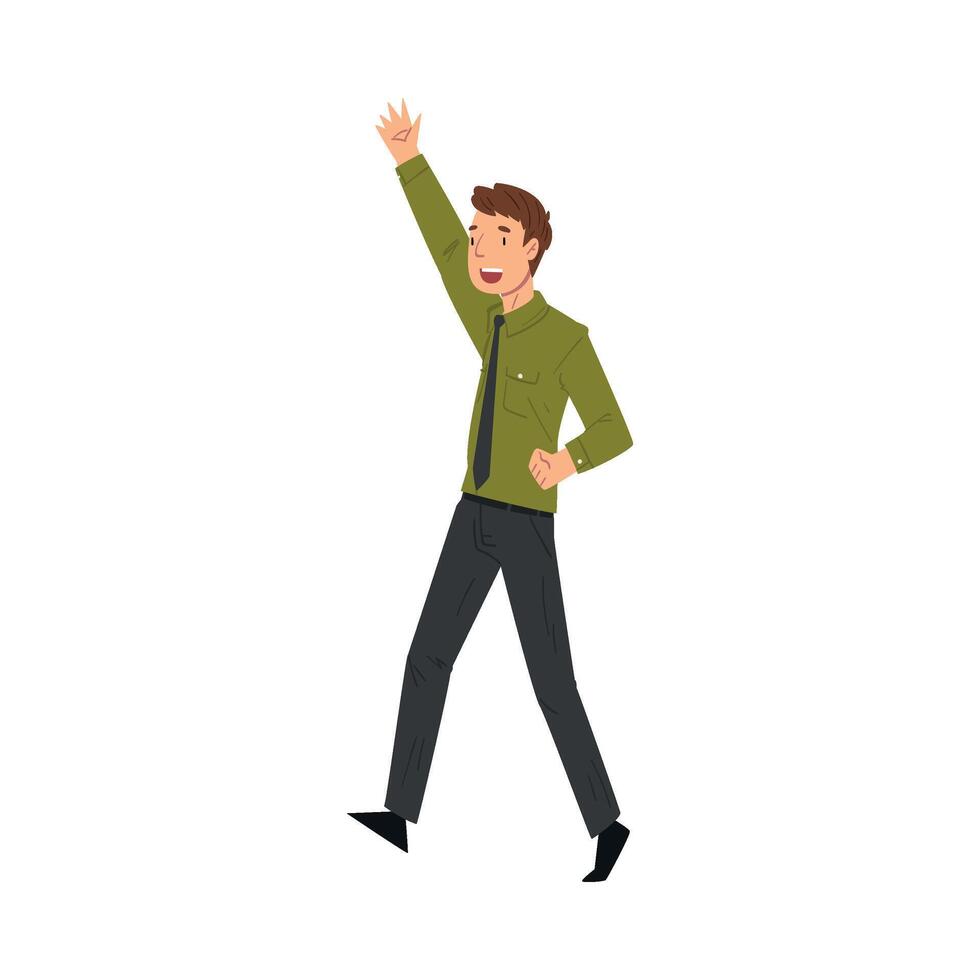 Successful Business Man Raising His Arm Clenching His Fist Illustration vector