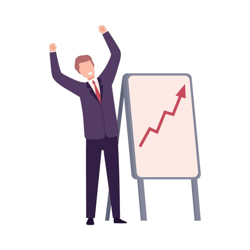 Businessman Celebrating Victory, Manager Character Dressed in Business Suit Standing with His Hands Up Flat Illustration vector