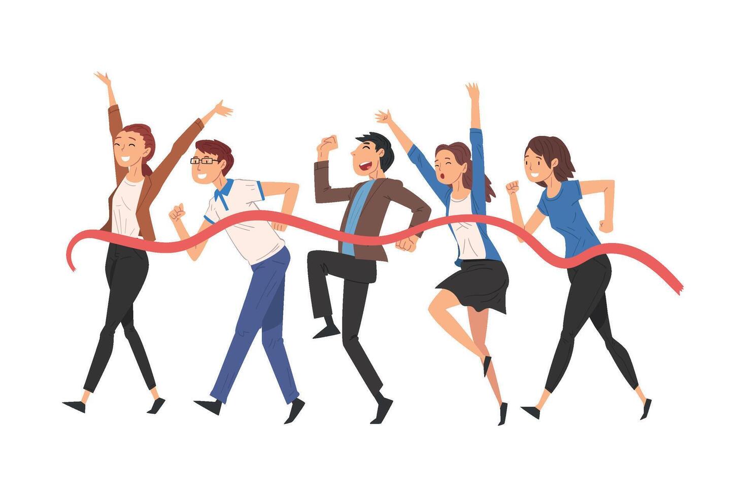 Business People Crossing the Finish Line, Team Leader Professional Competition Illustration vector