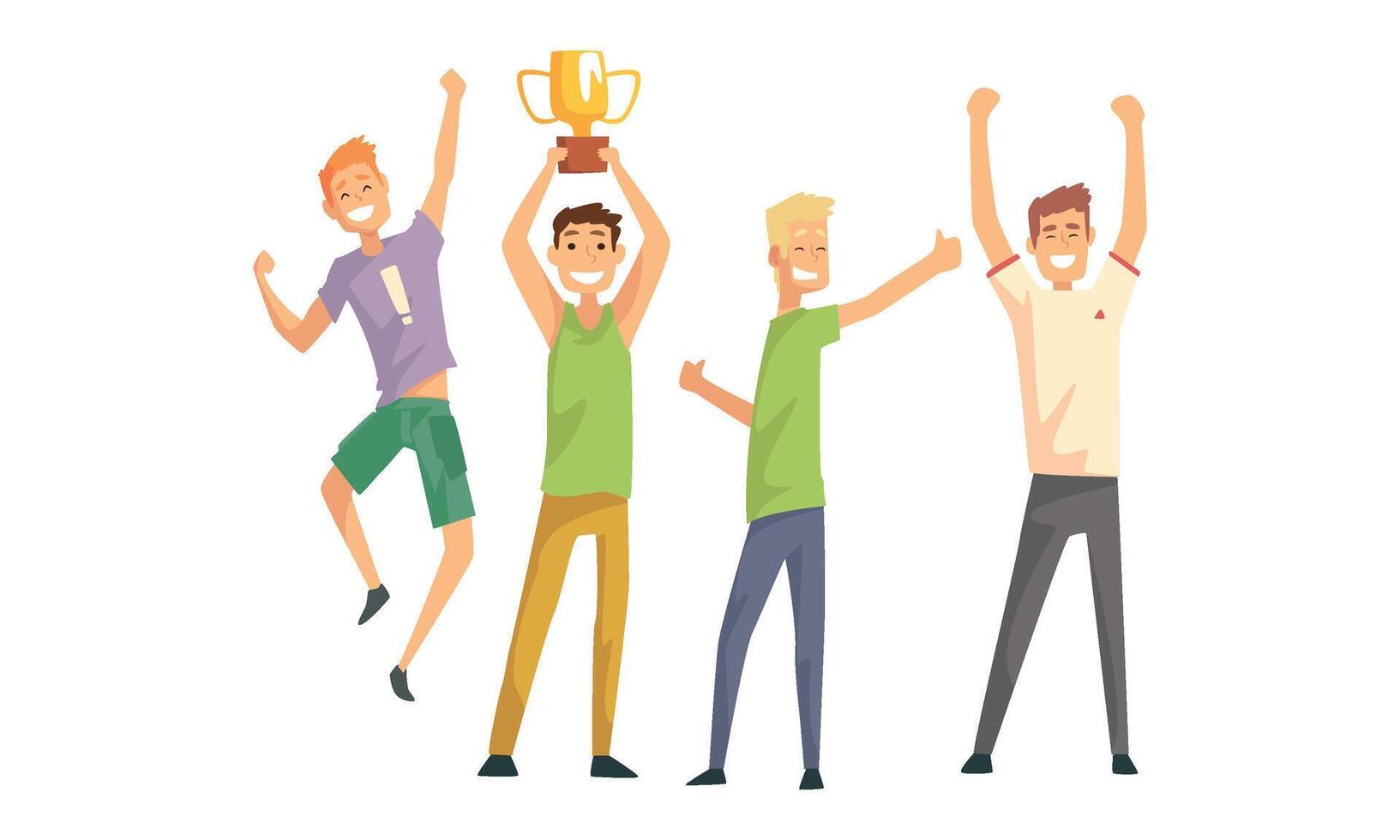 Cheerful Successful Men Characters Set, Smiling Guys in Casual Clothes Celebrating Victory Illustration vector
