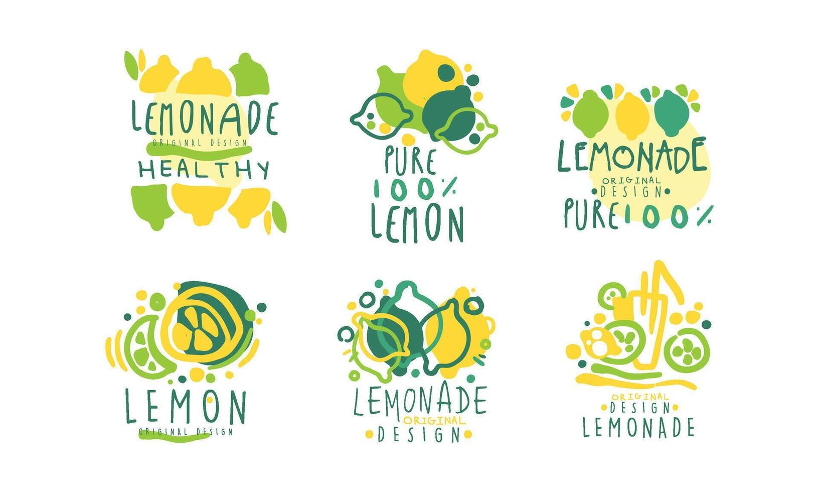 Lemonade Logo Templates Original Design, Healthy Pure Sweet Drink Hand Drawn Badges Illustration vector