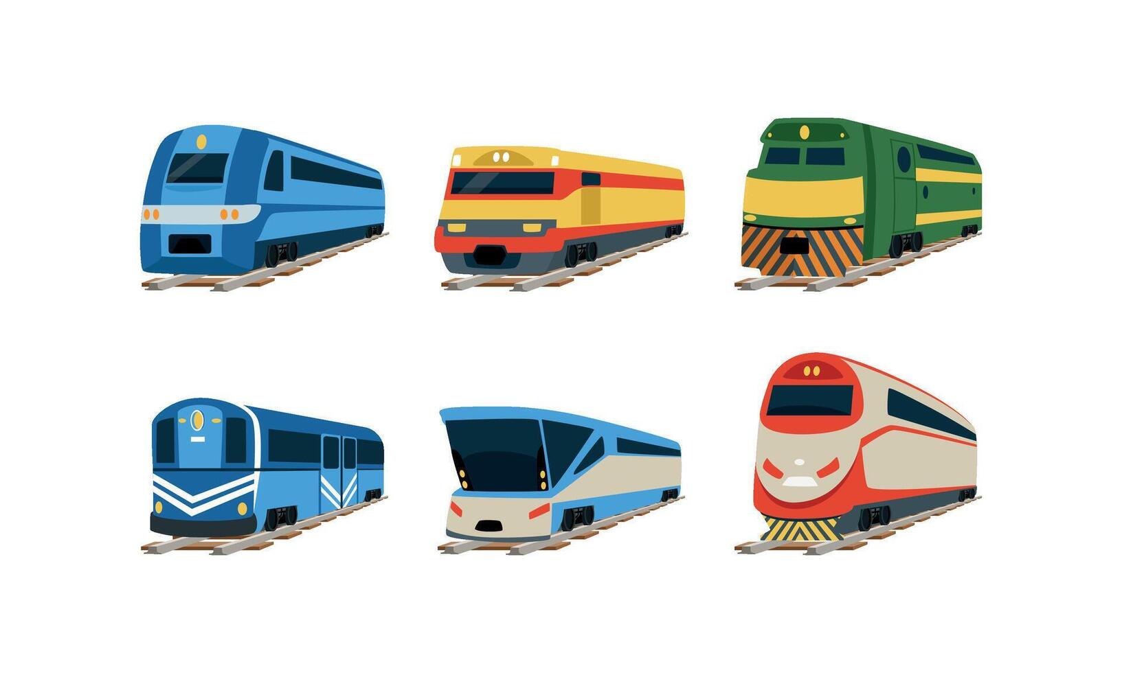 Train Locomotives Collection, Railway Carriages, Evolution of Trains Concept Illustration vector