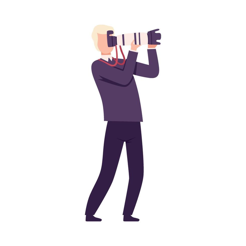 Male Photographer Character Taking Photo Using Digital Equipment Flat Illustration vector