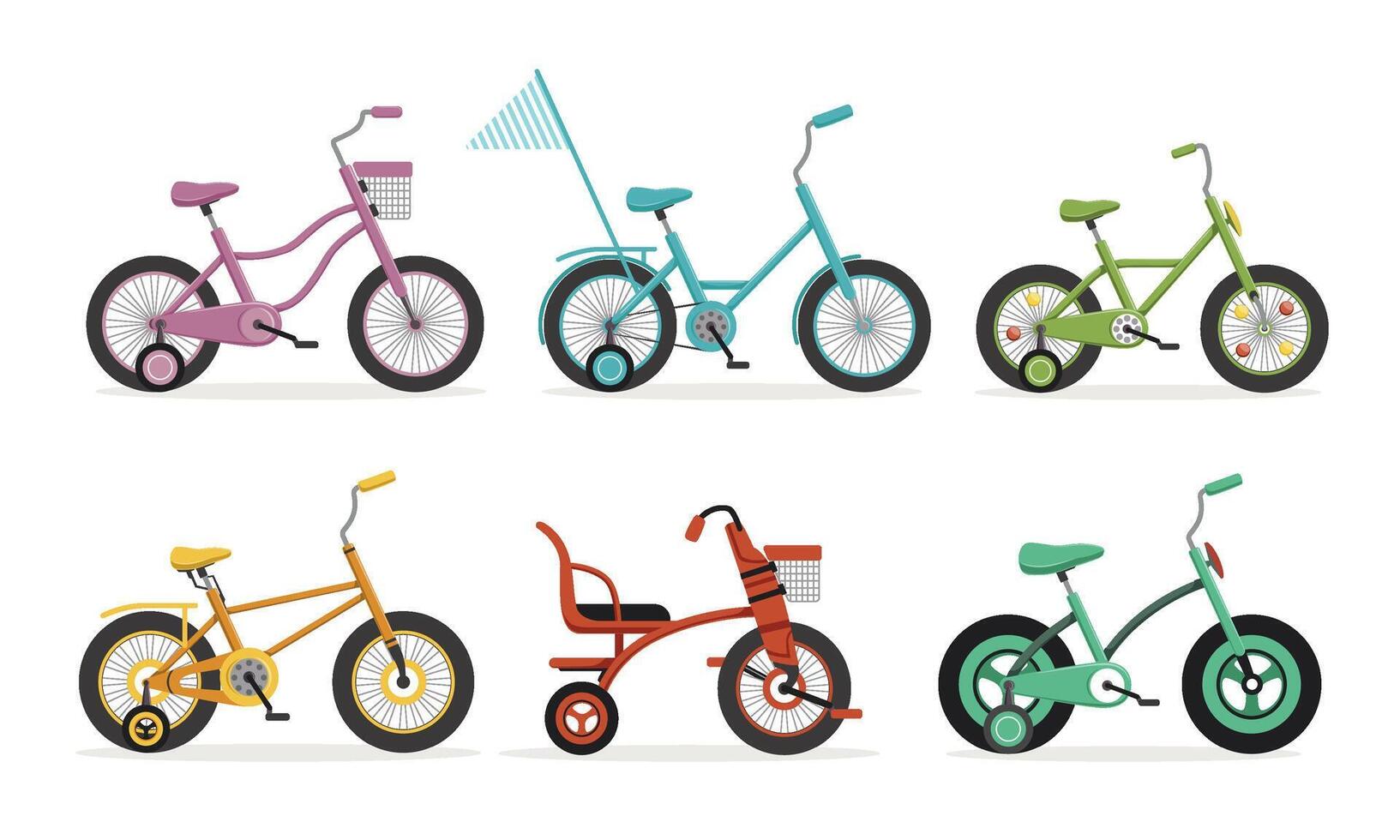 Kids Bicycles Collection, Childrens Bikes Illustration on White Background vector