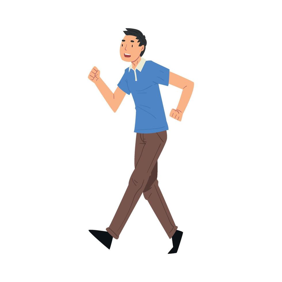 Successful Young Man in Casual Clothes Running to Finish Line, Team Leader Professional Competition Illustration vector