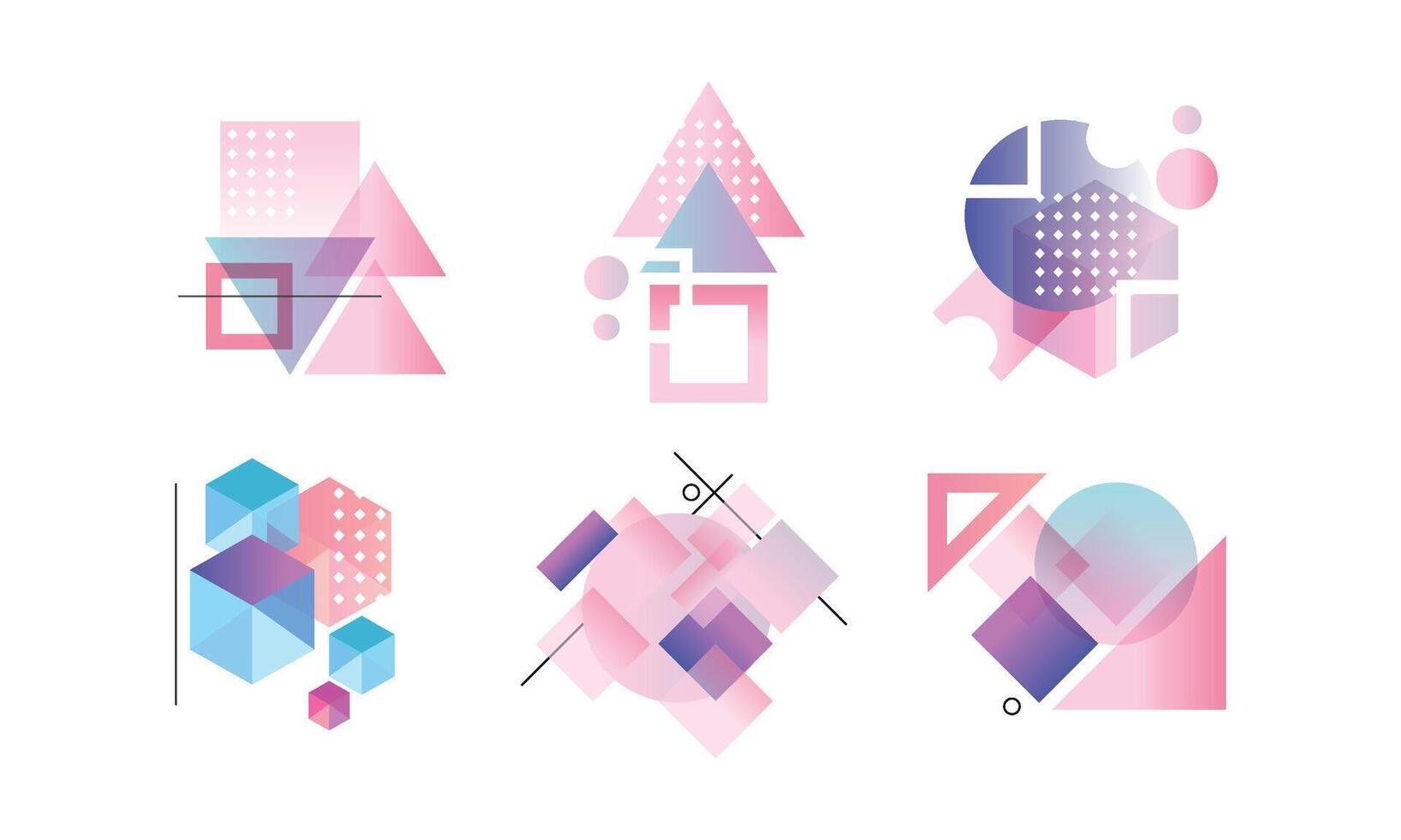 Abstract Badges of Various Geometric Shapes in Pastel Colors Set Illustration vector