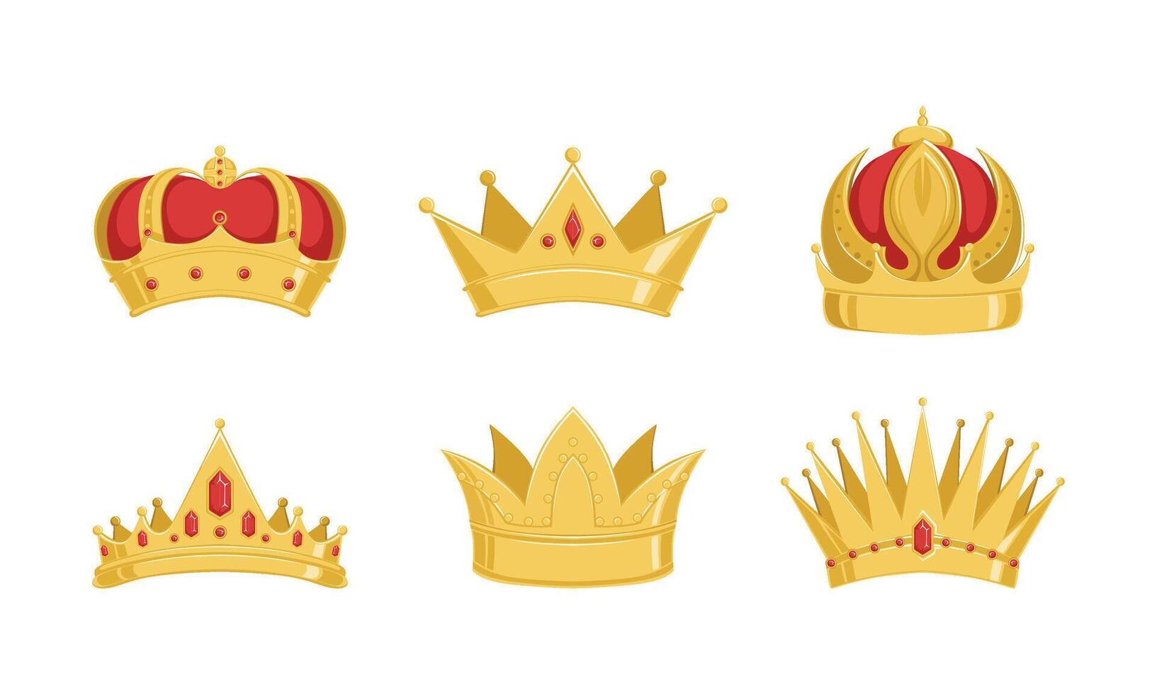Golden Crowns Collection, Royal Symbols of Power of Kings or Imperiors Illustration vector