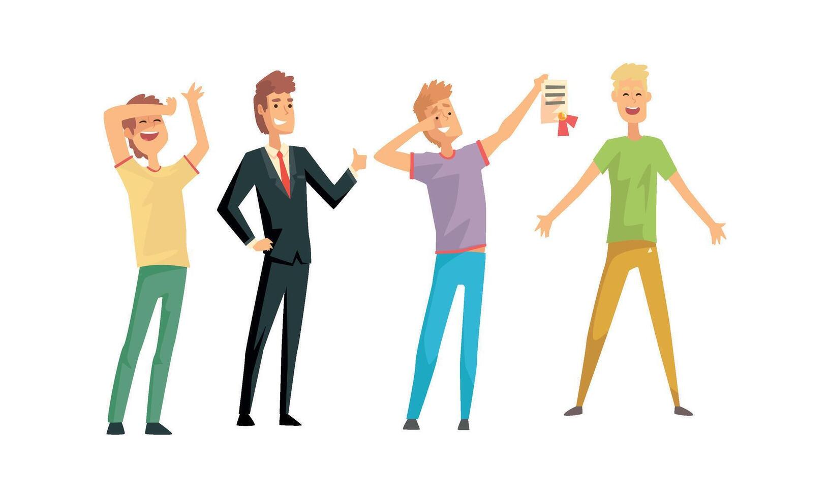 Cheerful Successful Men Characters Set, Smiling Businessman and Guys in Casual Clothes Illustration vector