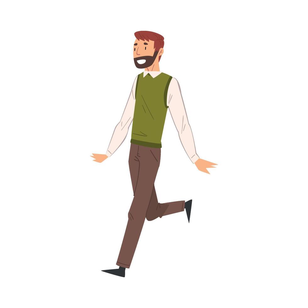 Smiling Successful Business Man Running to Finish Line, Team Leader Professional Competition Illustration vector