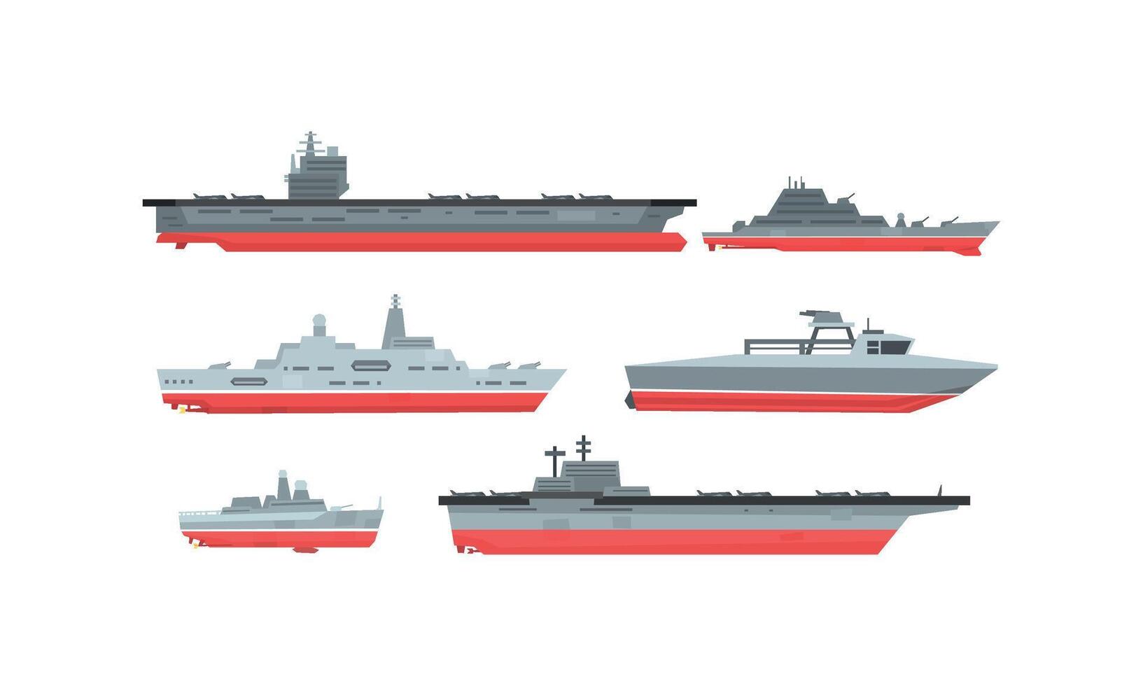 Naval Combat Ships Collection, Military Boat, Frigate, Battleship Illustration vector