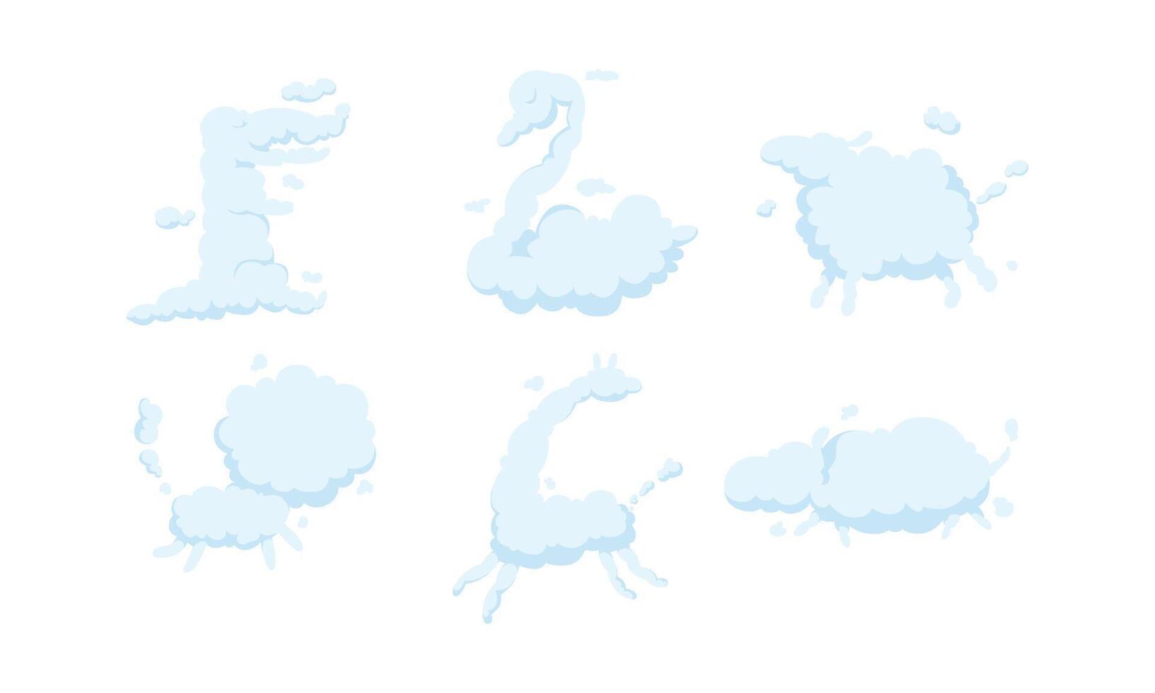 White Clouds in the Shape of Different Animals Collection, Crocodile, Swan, Sheep, Lion, Giraffe, Hippo, Illustration vector