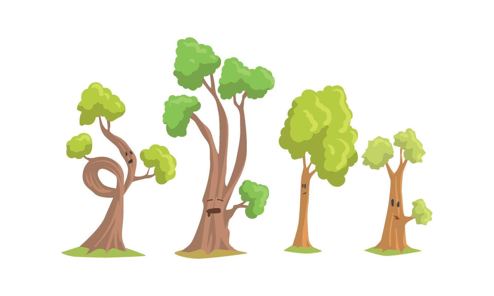 Funny Trees Cartoon Characters Collection, Comic Trees Showing Various Emotions Illustration vector