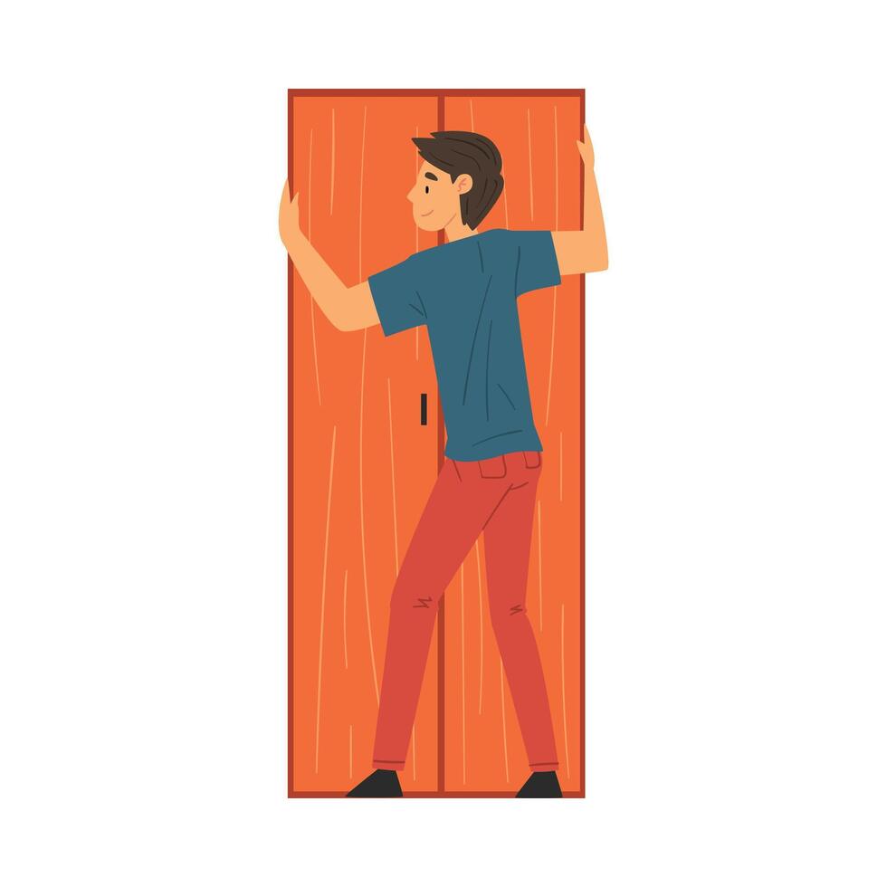 Man Assembling and Installing Wardrobe, Manual Furniture Assembly Illustration vector