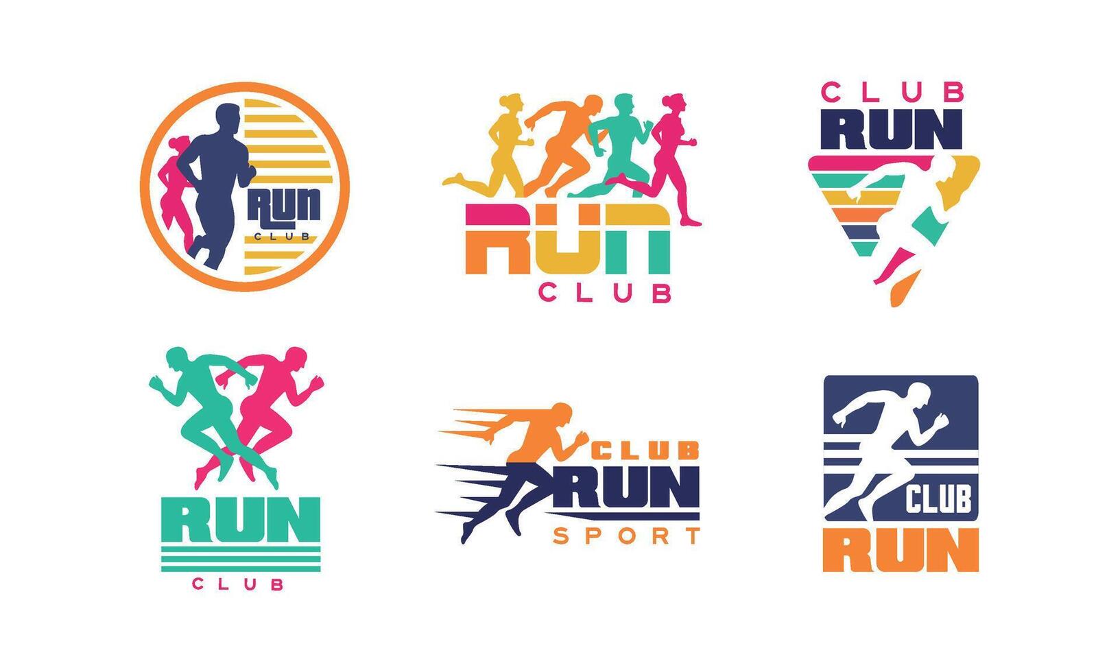 Run Club Logo Templates Collection, Tournament, Marathon, Sport Organization Colorful Badges Illustration vector