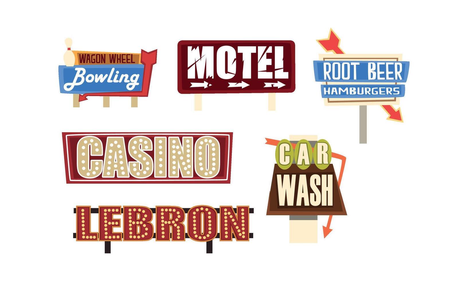 Retro Signs and Pointers Collection, Vintage Billboards, Signboards, Light Banners Illustration vector