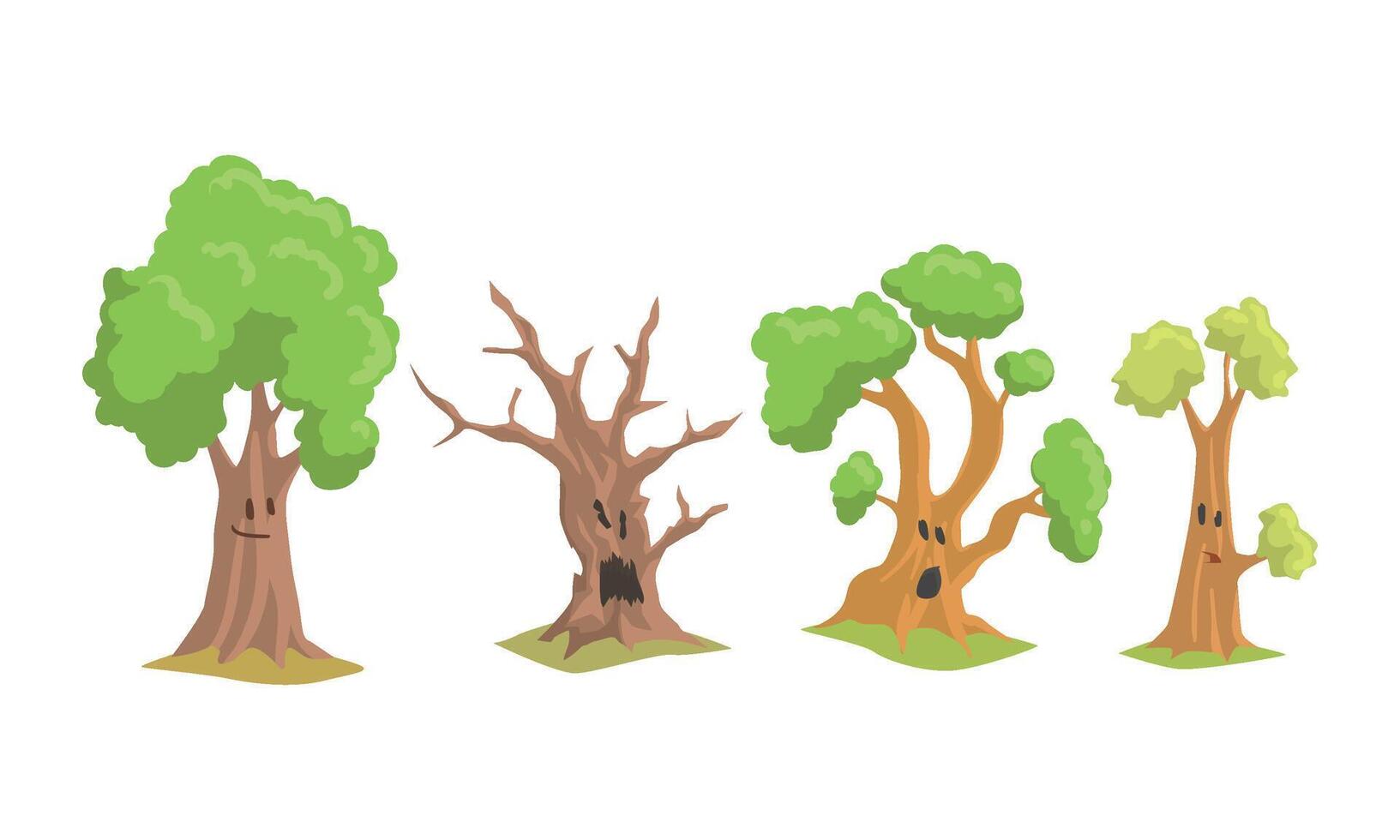 Funny Trees Cartoon Characters Collection, Comic Trees with Cute Faces Showing Various Emotions Illustration vector