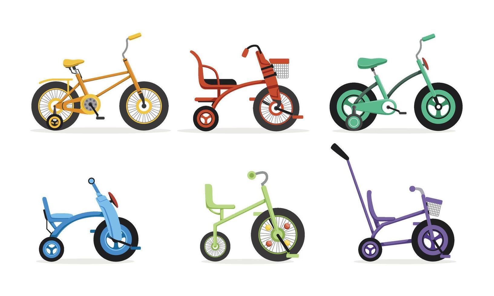 Kids Bicycles Collection, Childrens Colorful Bikes Illustration on White Background vector