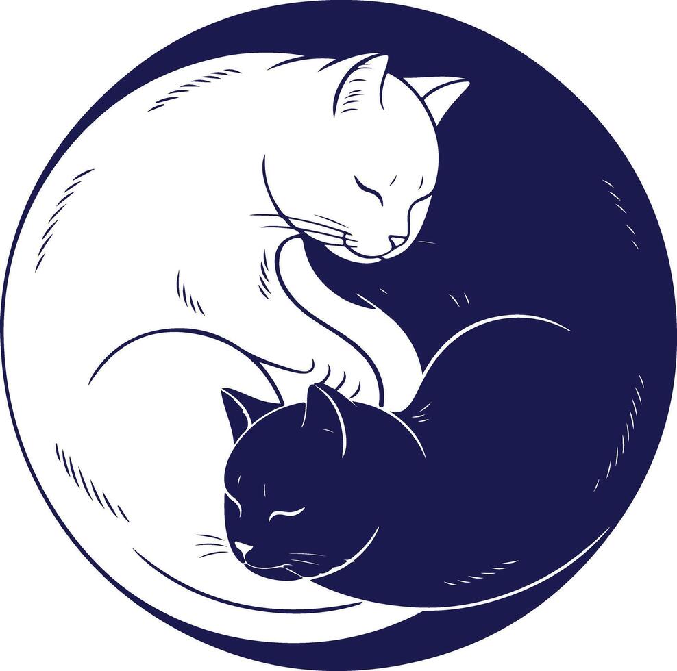 two cats are curled up in a yin yang symbol vector