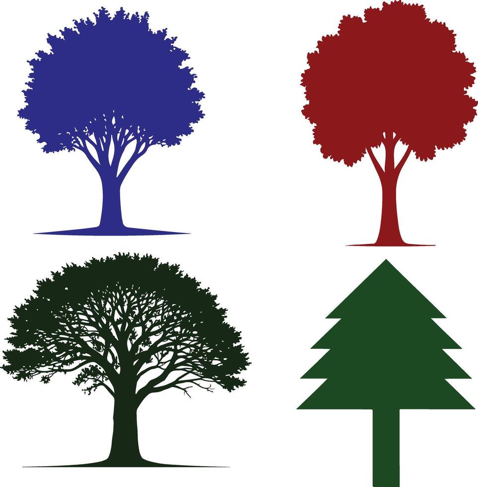 four different trees with different colors on a white background vector