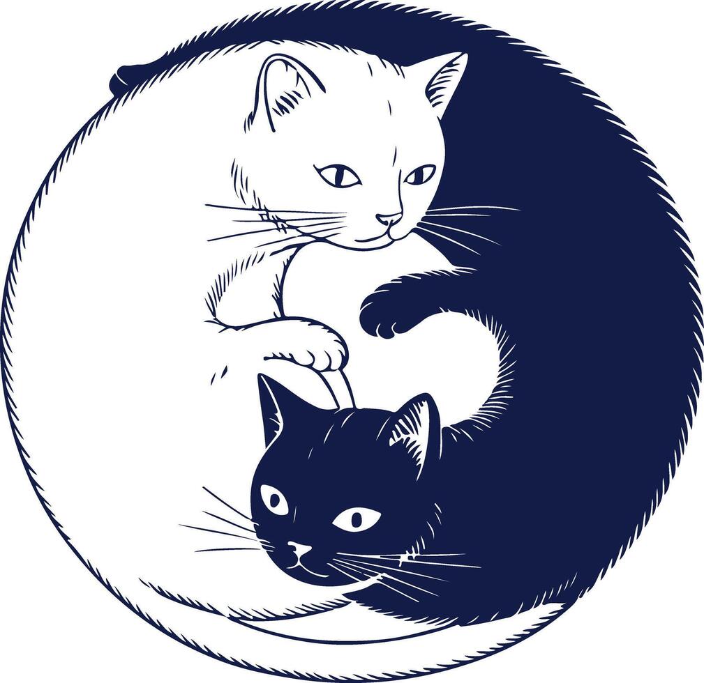 two cats in the yin yang symbol vector