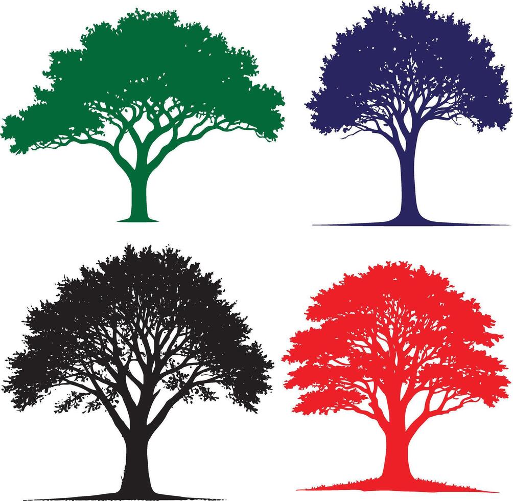 four different trees with different colors vector