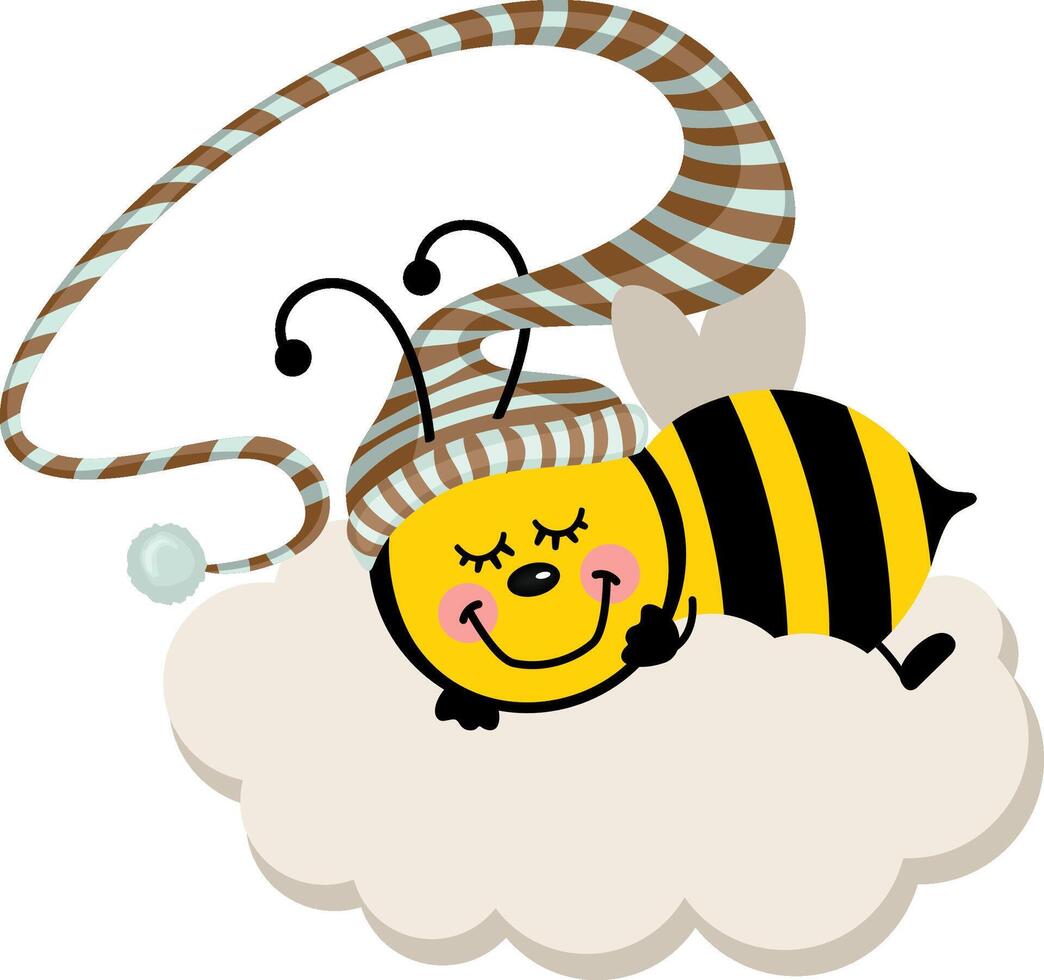 Cute bee sleeping with hat vector