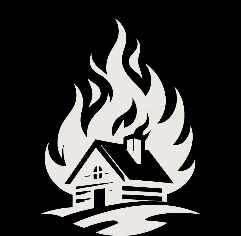 A house with flames on it, with a black background vector