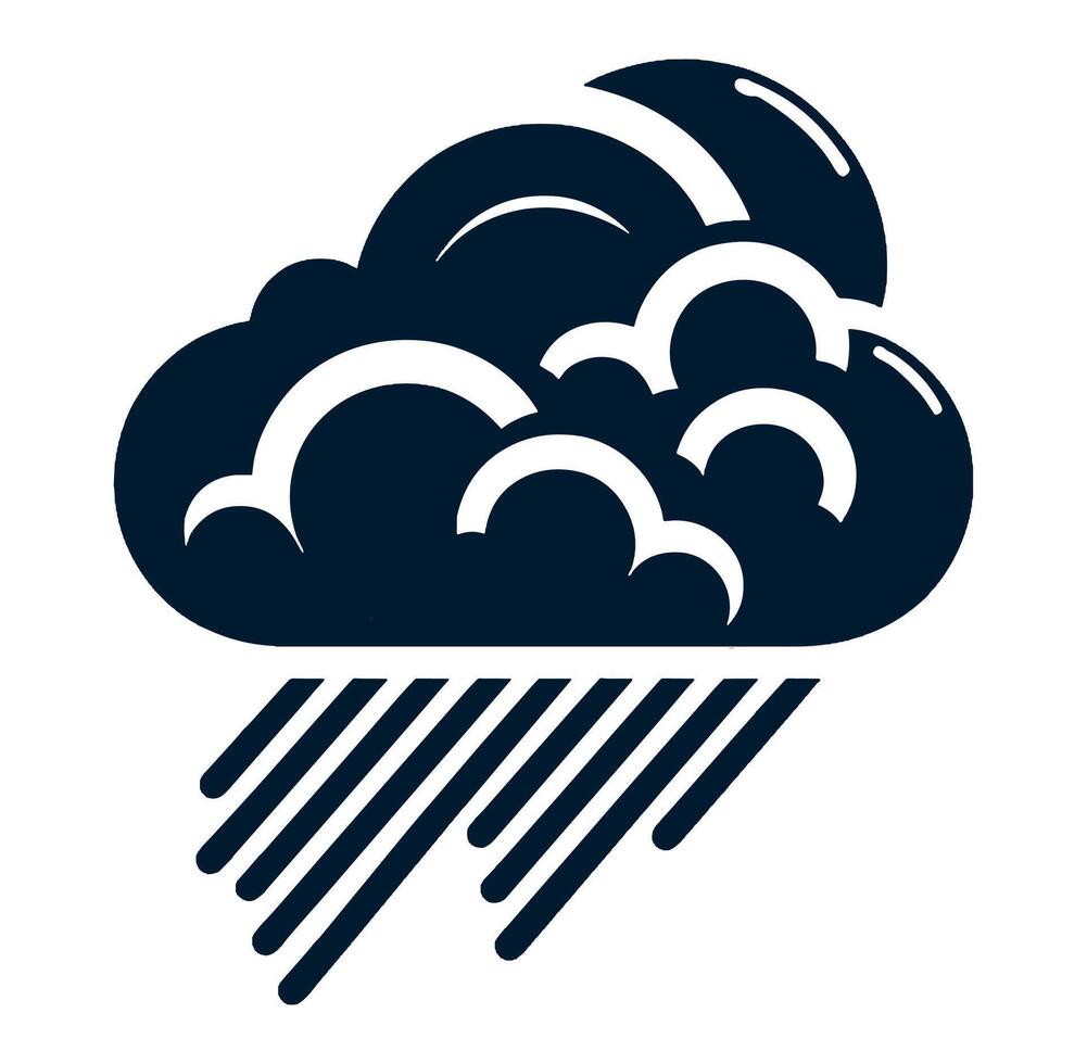 Black and white illustration of a cloud and rain vector